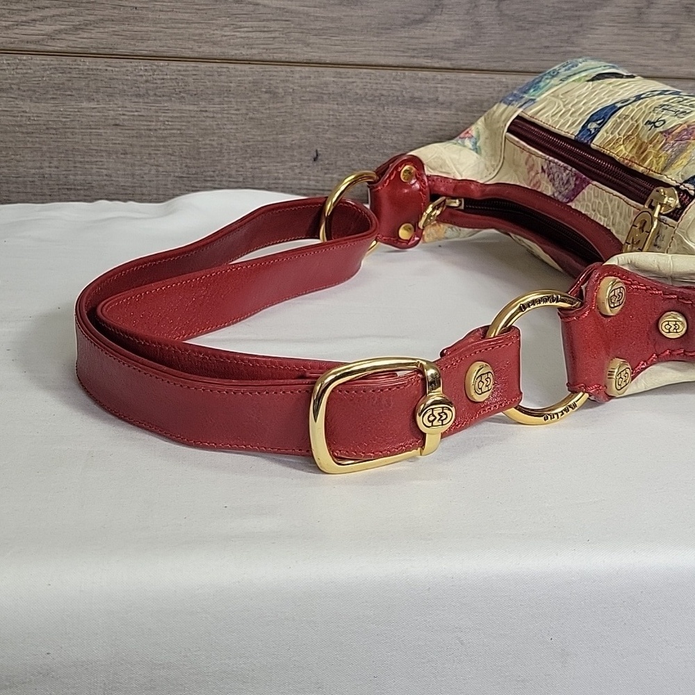Marino Orlandi Italian Small Stylish Red and Cream Leather Shoulder Bag - Picture 8 of 16